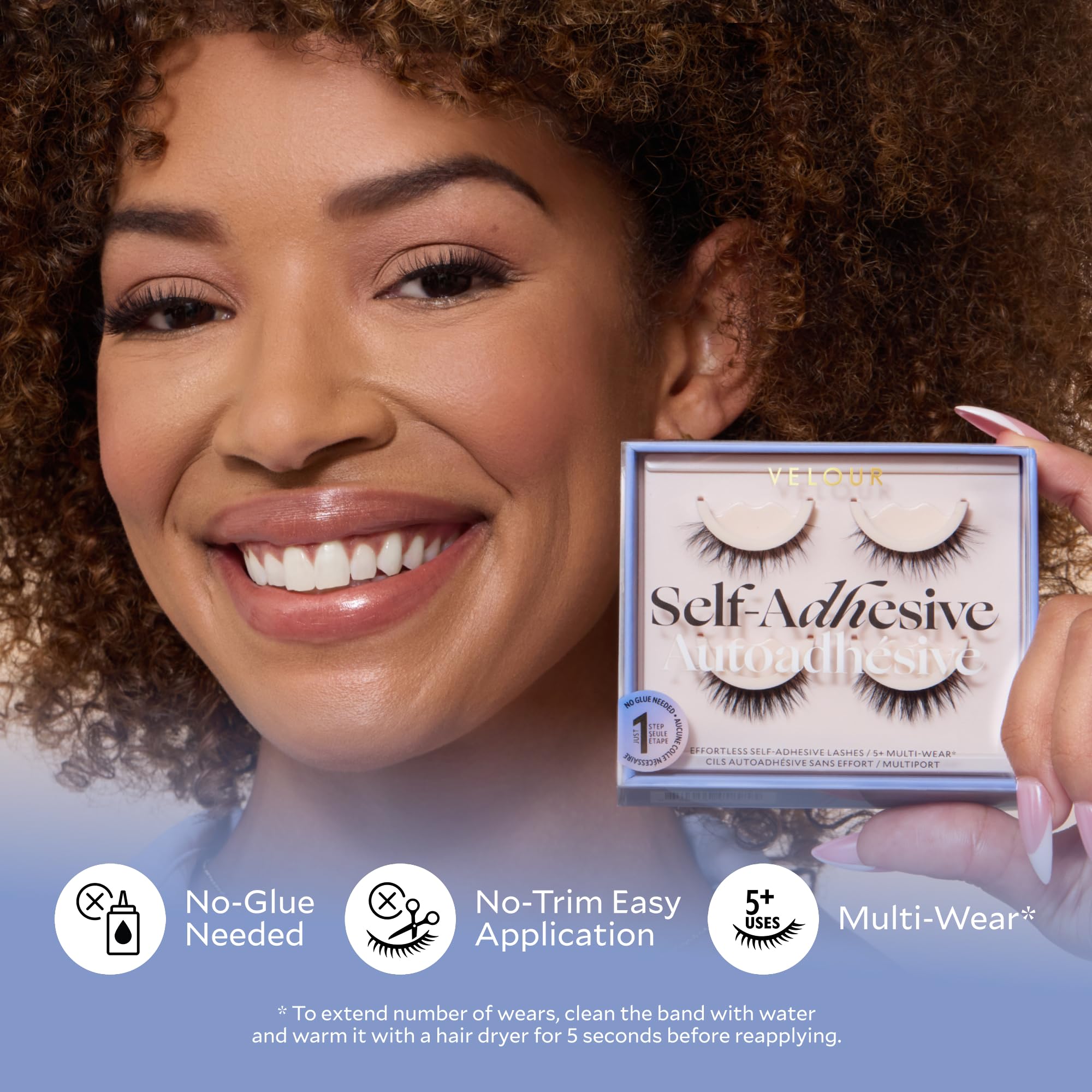 Velour Effortless Self Adhesive Eyelashes round style designed for everyday natural appeal.