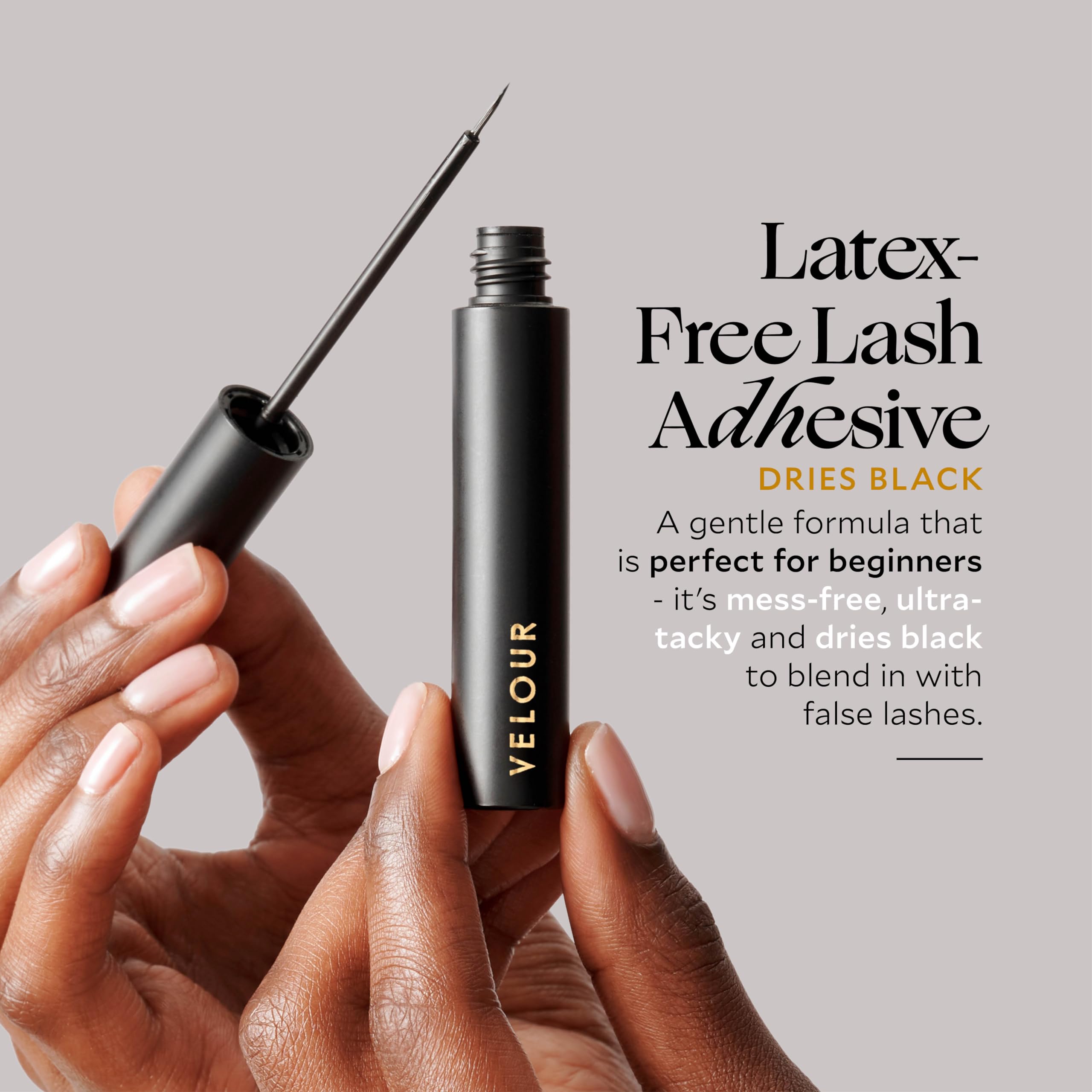 Velour Strong Eyelash Glue easy removal with makeup remover.