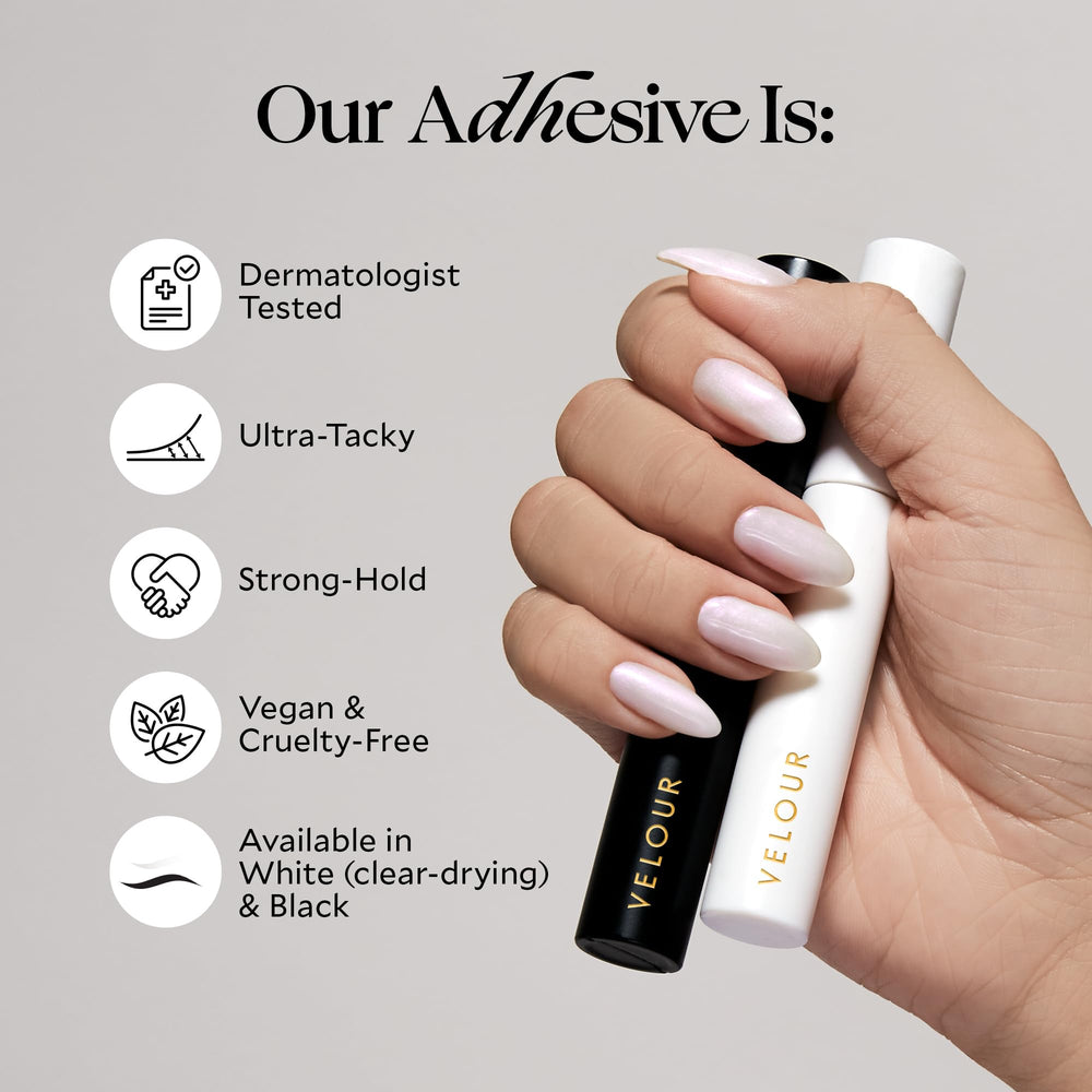 Velour Strong Eyelash Glue latex-free vegan formula gentle on lashes.