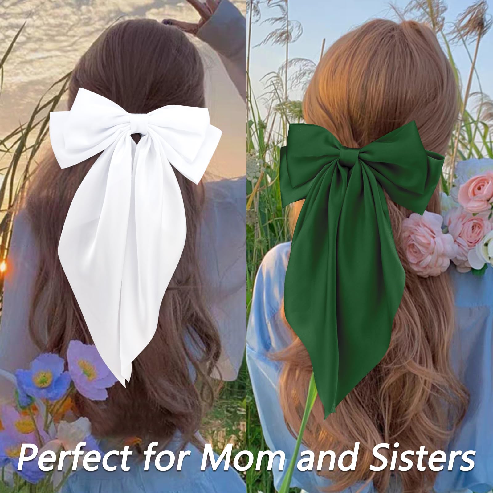 VELSCRUN dark green satin hair bow clip for formal looks and reliable hold.