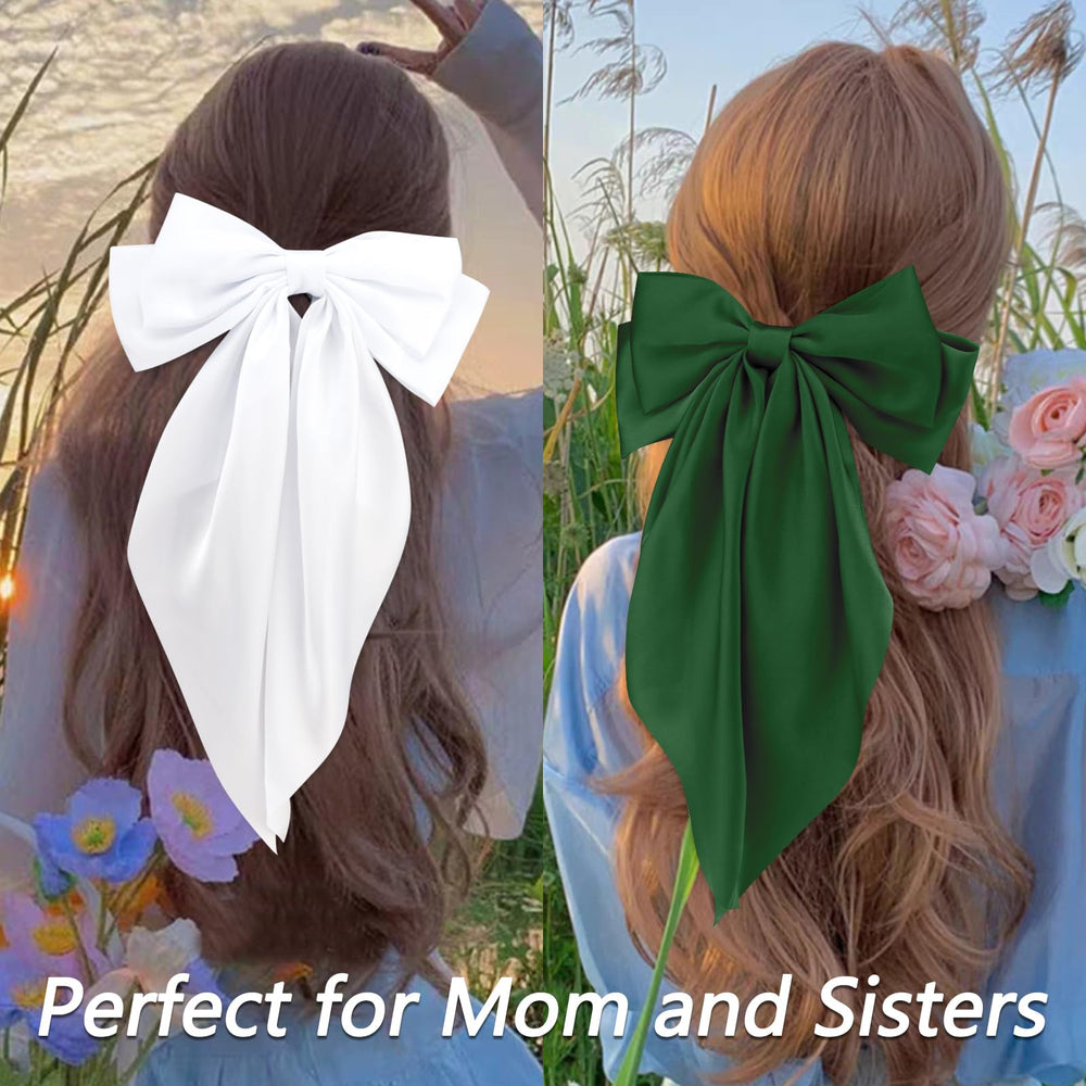VELSCRUN dark green satin hair bow clip for formal looks and reliable hold.