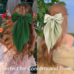 VELSCRUN green satin hair bow clip pairs with outfits with secure grip.