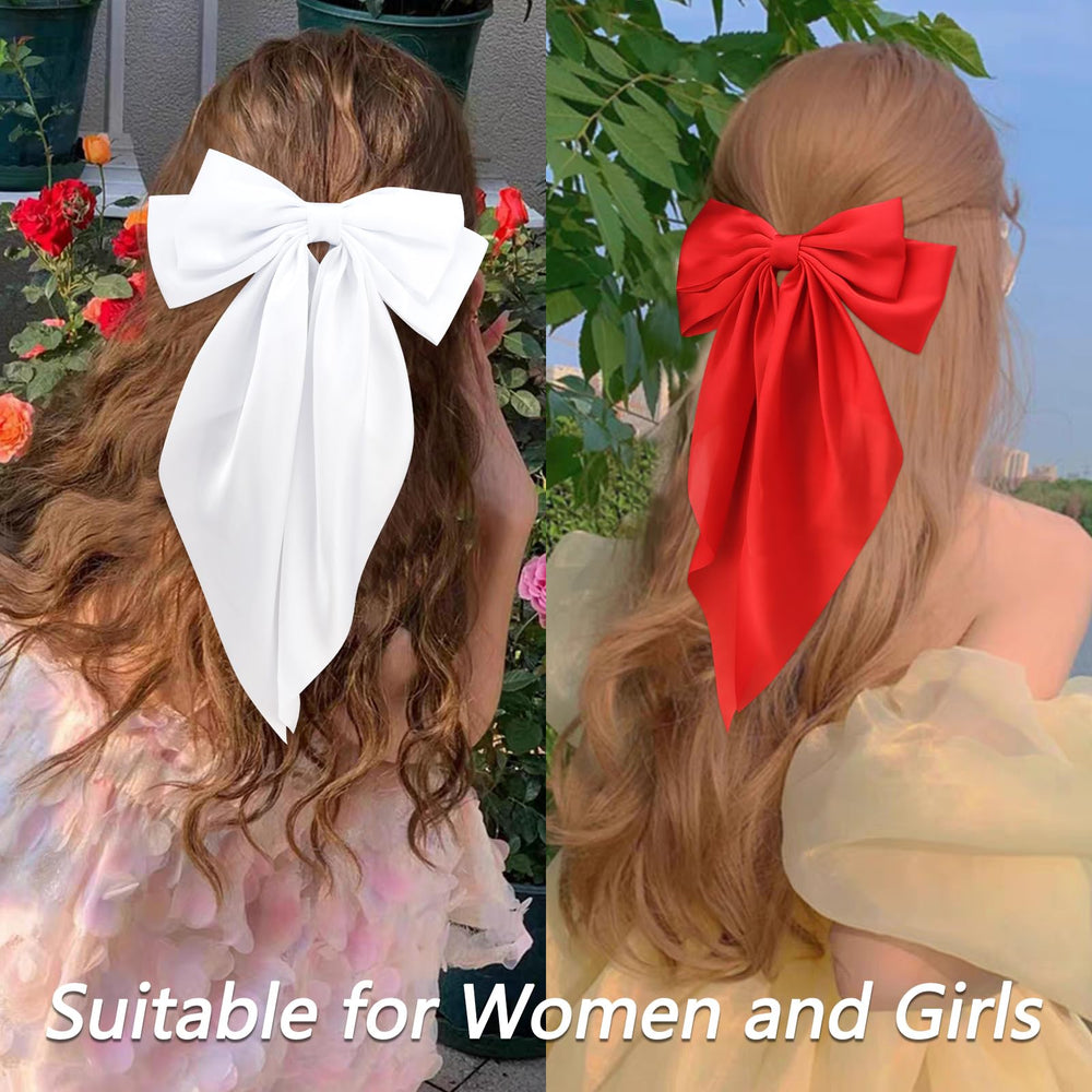 VELSCRUN oversized bowknot clip on, front view, offers secure grip for thick hair.