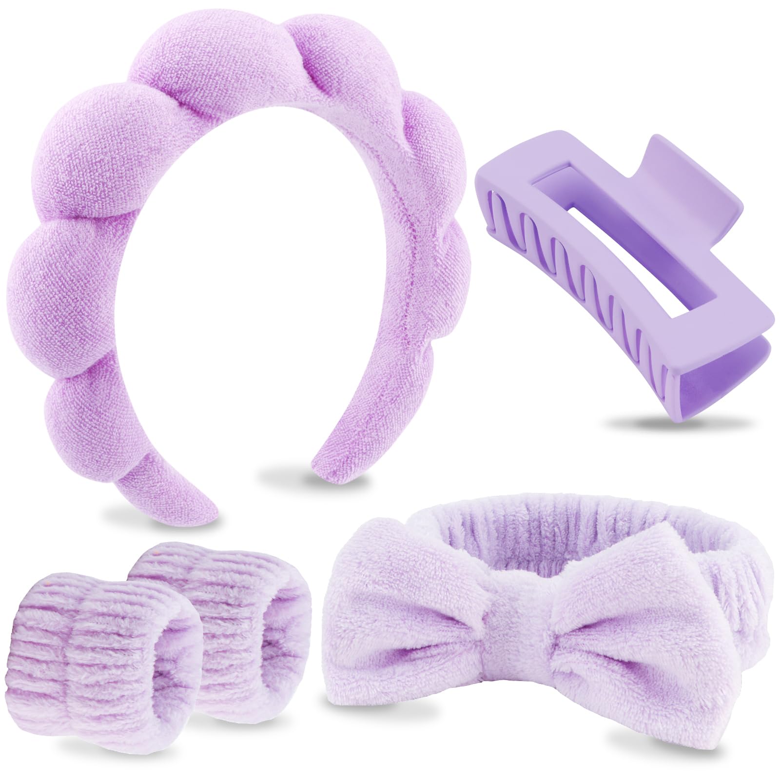 VELSCRUN purple plush spa headband, soft and absorbent for comfortable face washing.