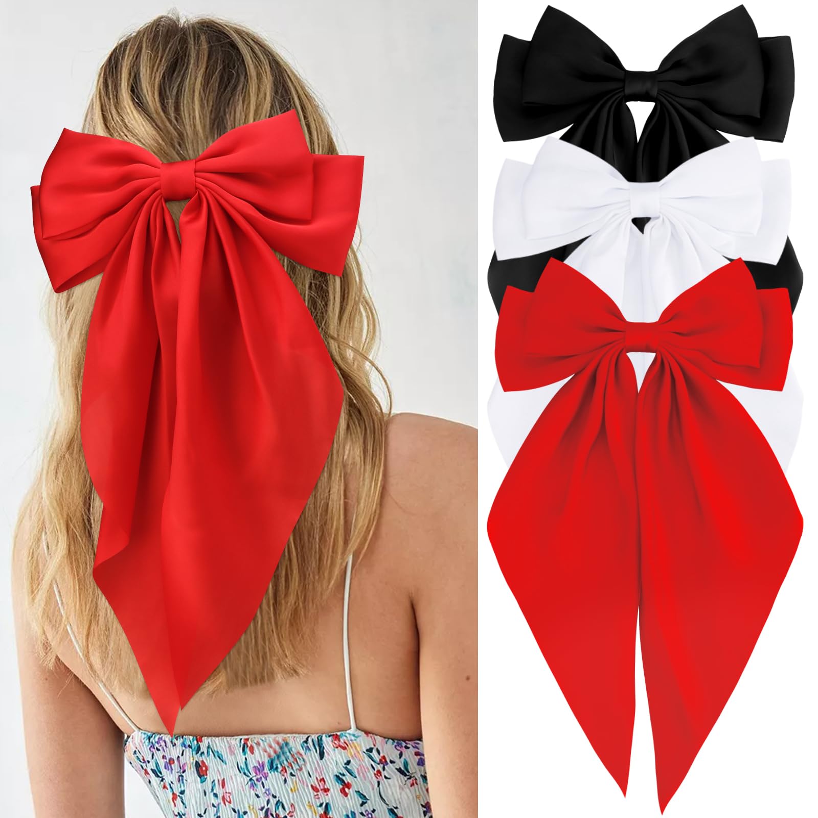VELSCRUN red-black-white hair bow close-up for stylish everyday wear.