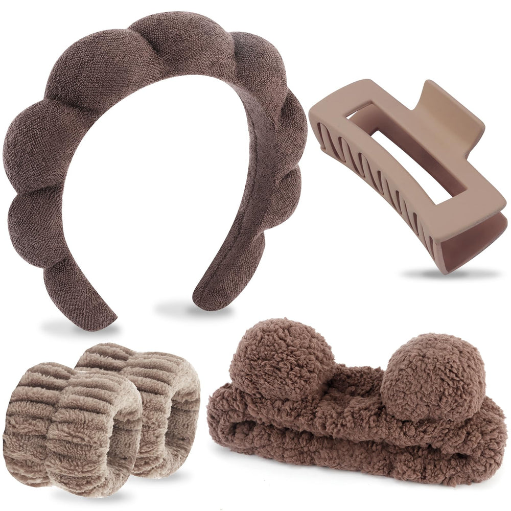 VELSCRUN spa headband bear ears close-up plush fabric helps keep makeup off skin.