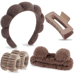 VELSCRUN spa headband bear ears close-up plush fabric helps keep makeup off skin.