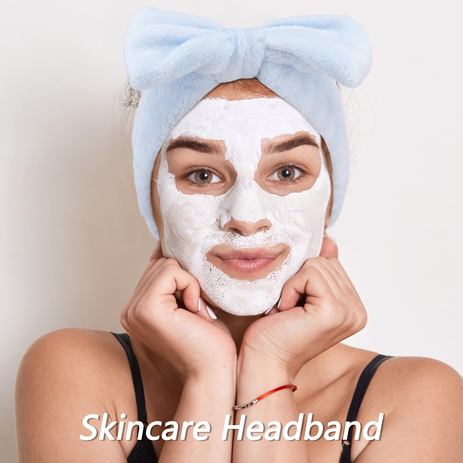 VELSCRUN Spa Headbands blue set bow-top detail adds cute styling during beauty rituals