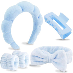 VELSCRUN Spa Headbands blue set front view shows plush fabric for gentle face washing