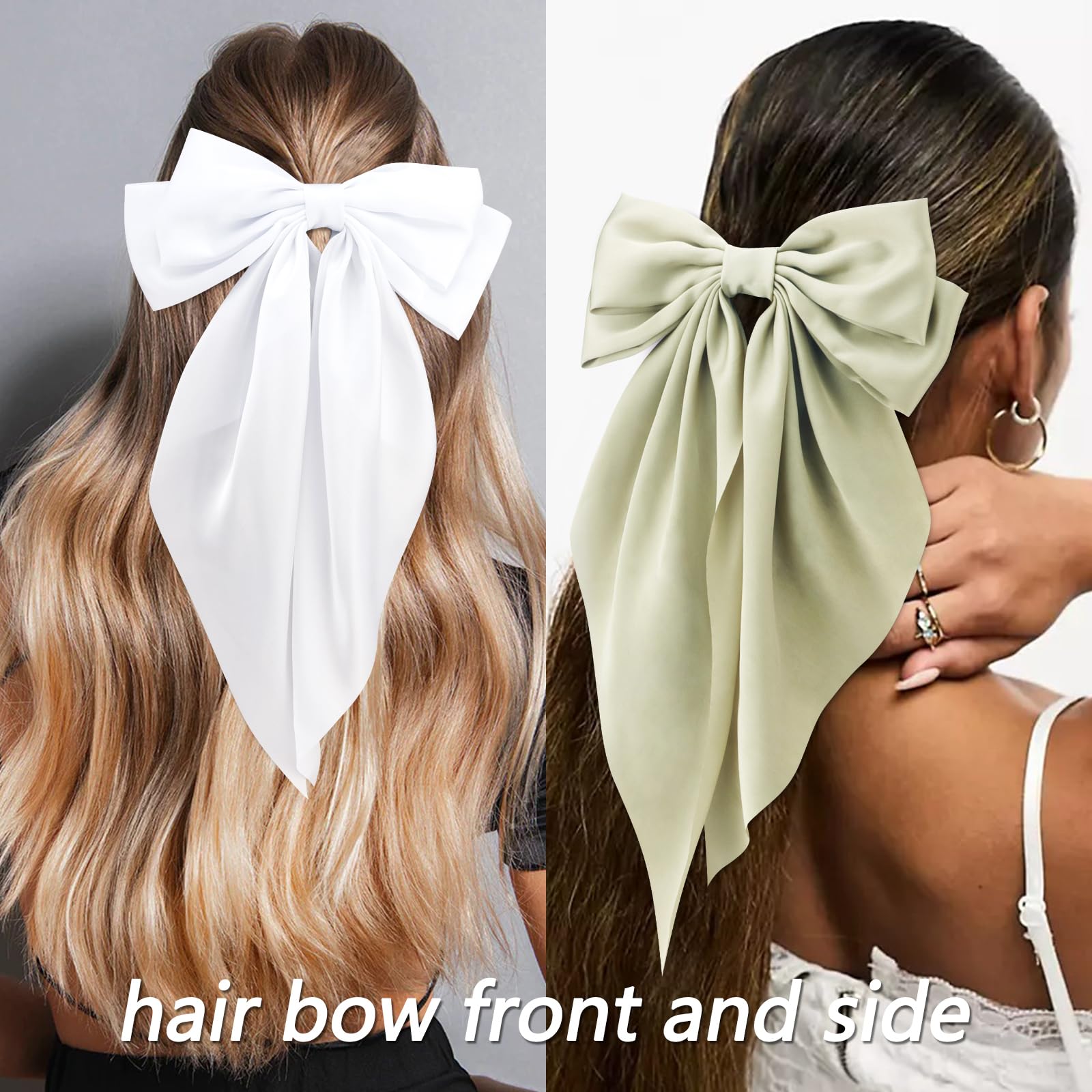 VELSCRUN white satin hair bow clip adds clean contrast for events.
