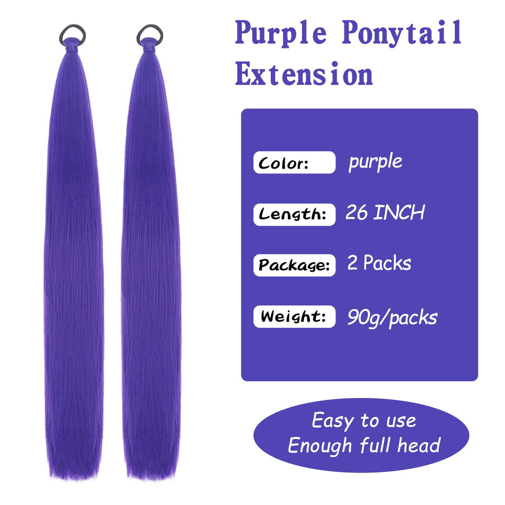 Vemet two-packs purple pony tail extensions easy install for beginners