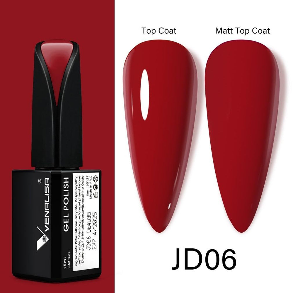 VENALISA red gel nail polish bottle label close-up highlighting branding