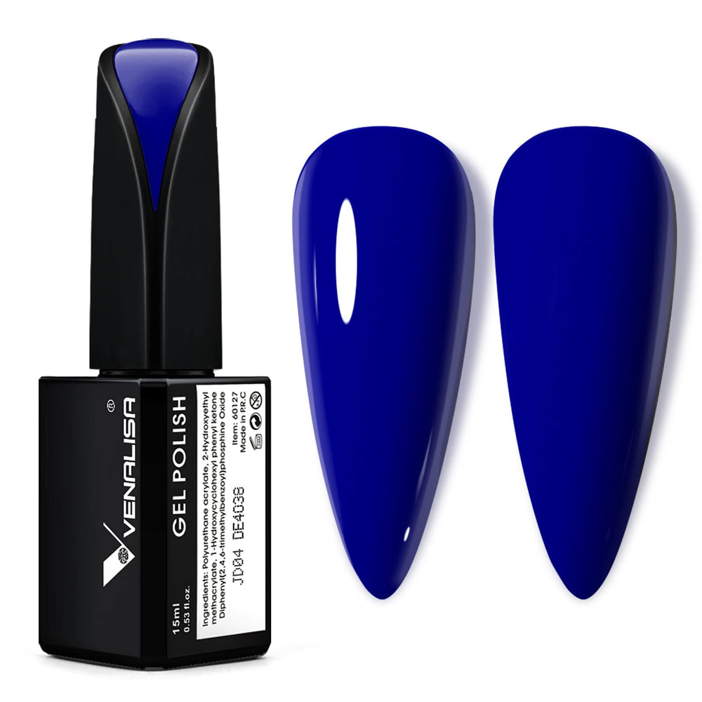 Esmalte gel VENALISA azul rey, botella visible para color intenso en uñas