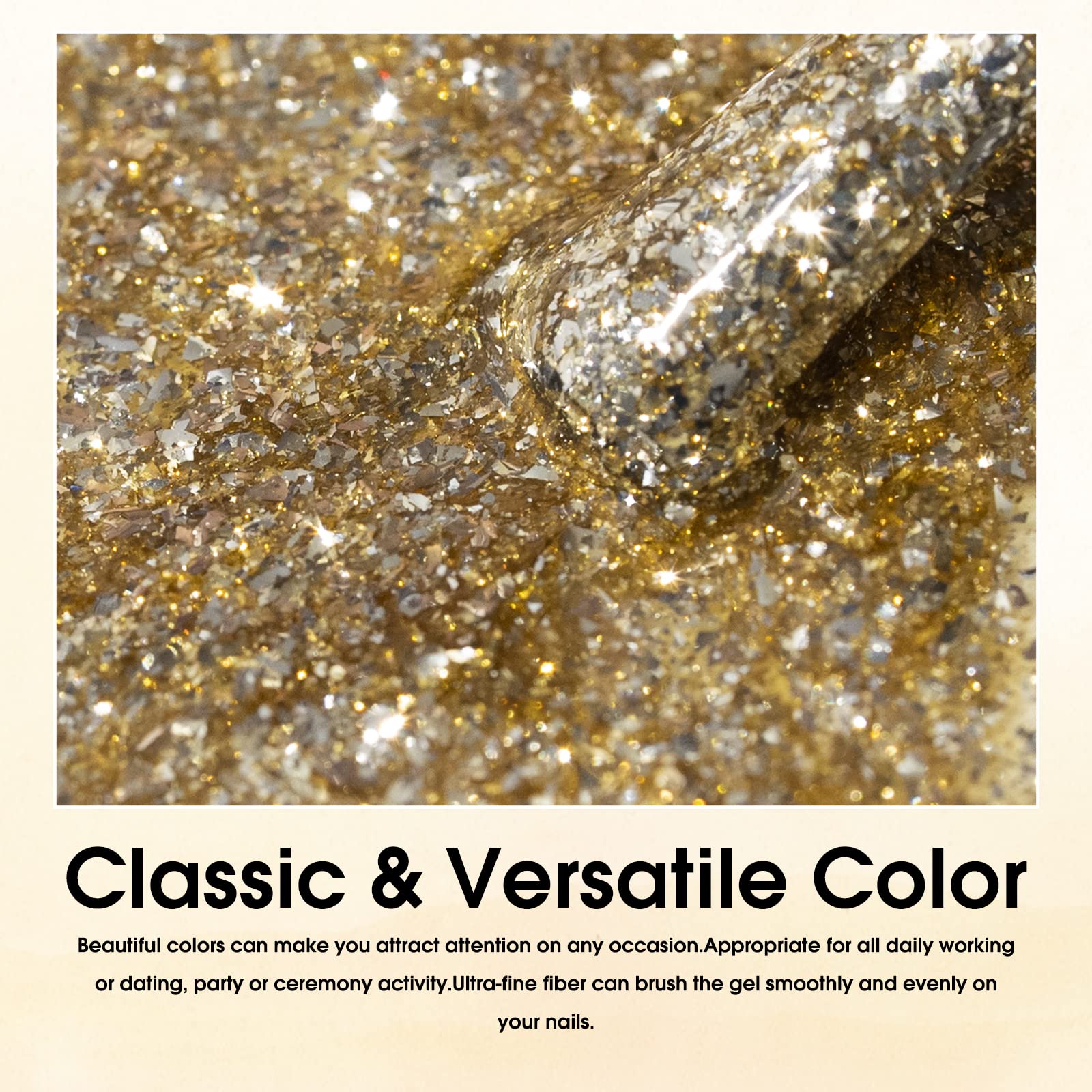 VENALISA 12ml glitter gel polish close-up showing vibrant color payoff.