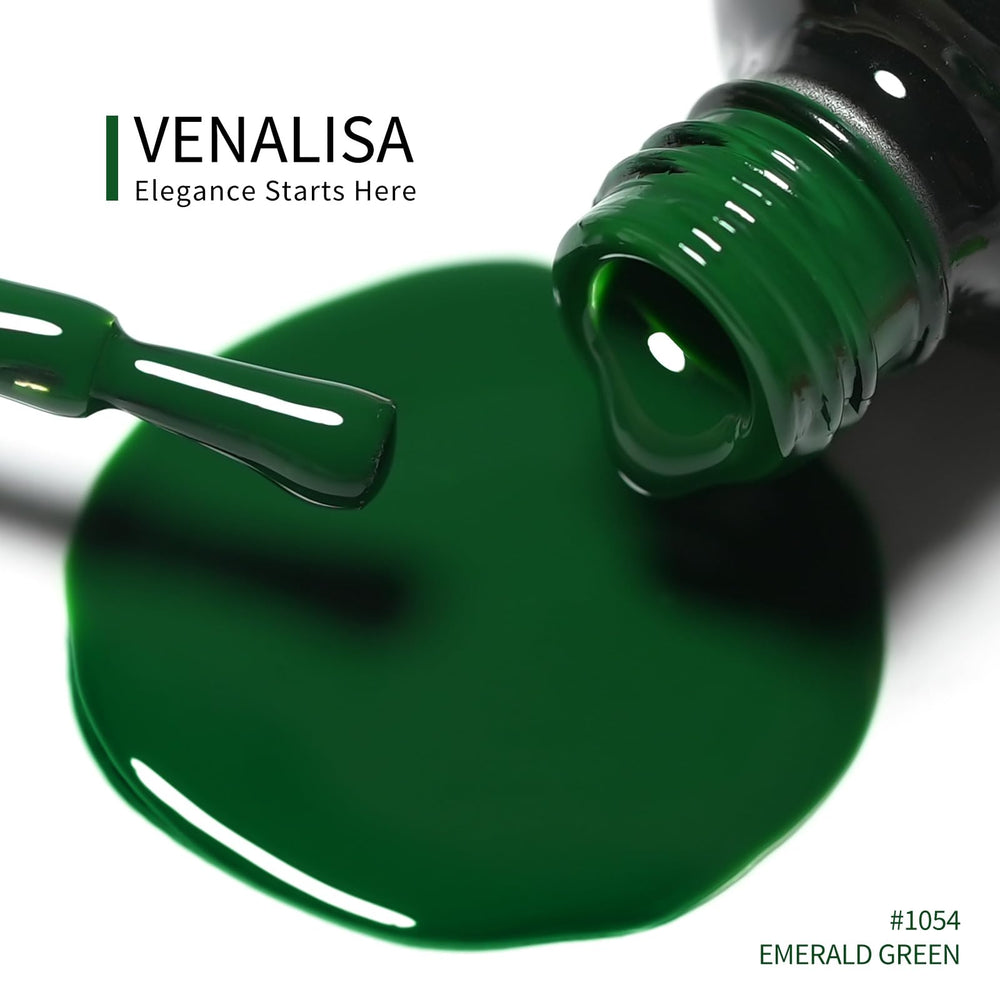 VENALISA emerald green cap close-up highlights premium packaging for elevated at-home nails.