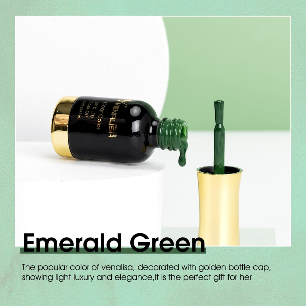 VENALISA emerald green gel on nails shows salon-quality color you can achieve at home.