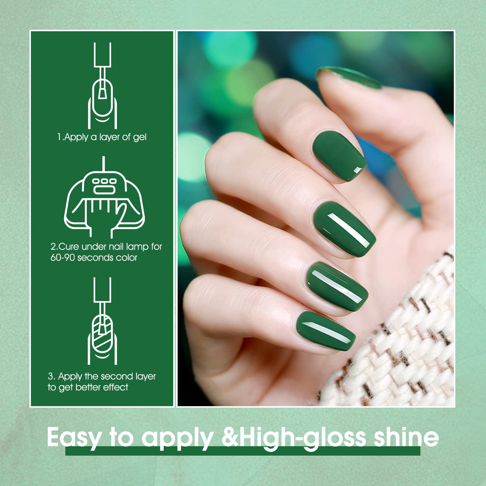 VENALISA emerald green gel polish beside UV lamp suggests quick, reliable cure times.