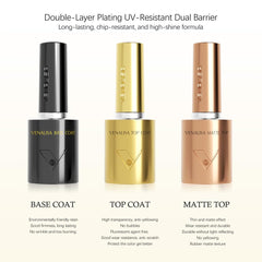 Venalisa glossy top coat bottle delivers high-gloss shine and protective finish.
