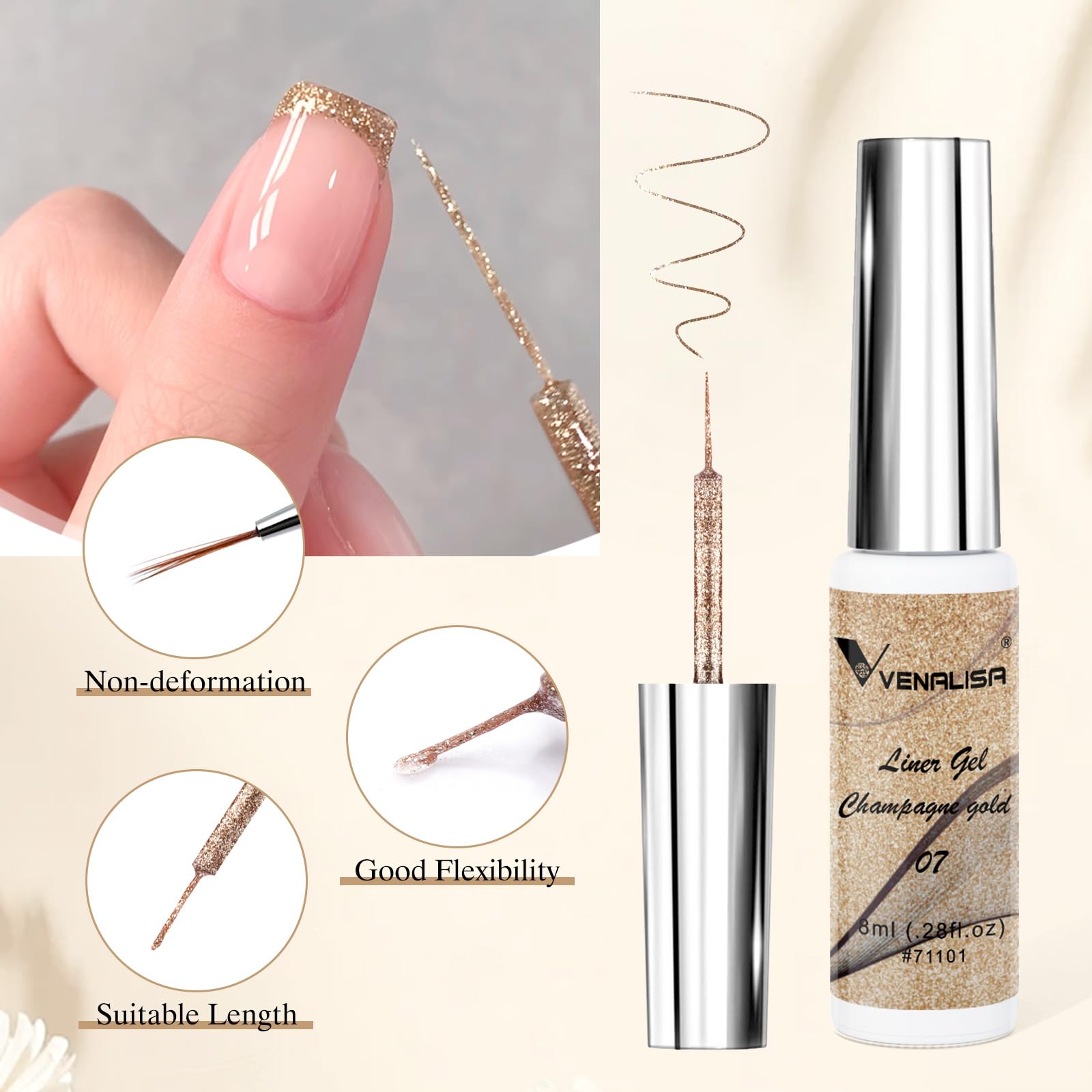 Venalisa liner gel nail art detail on nails highlighting intricate striping potential