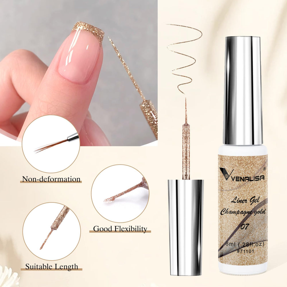 Venalisa liner gel nail art detail on nails highlighting intricate striping potential