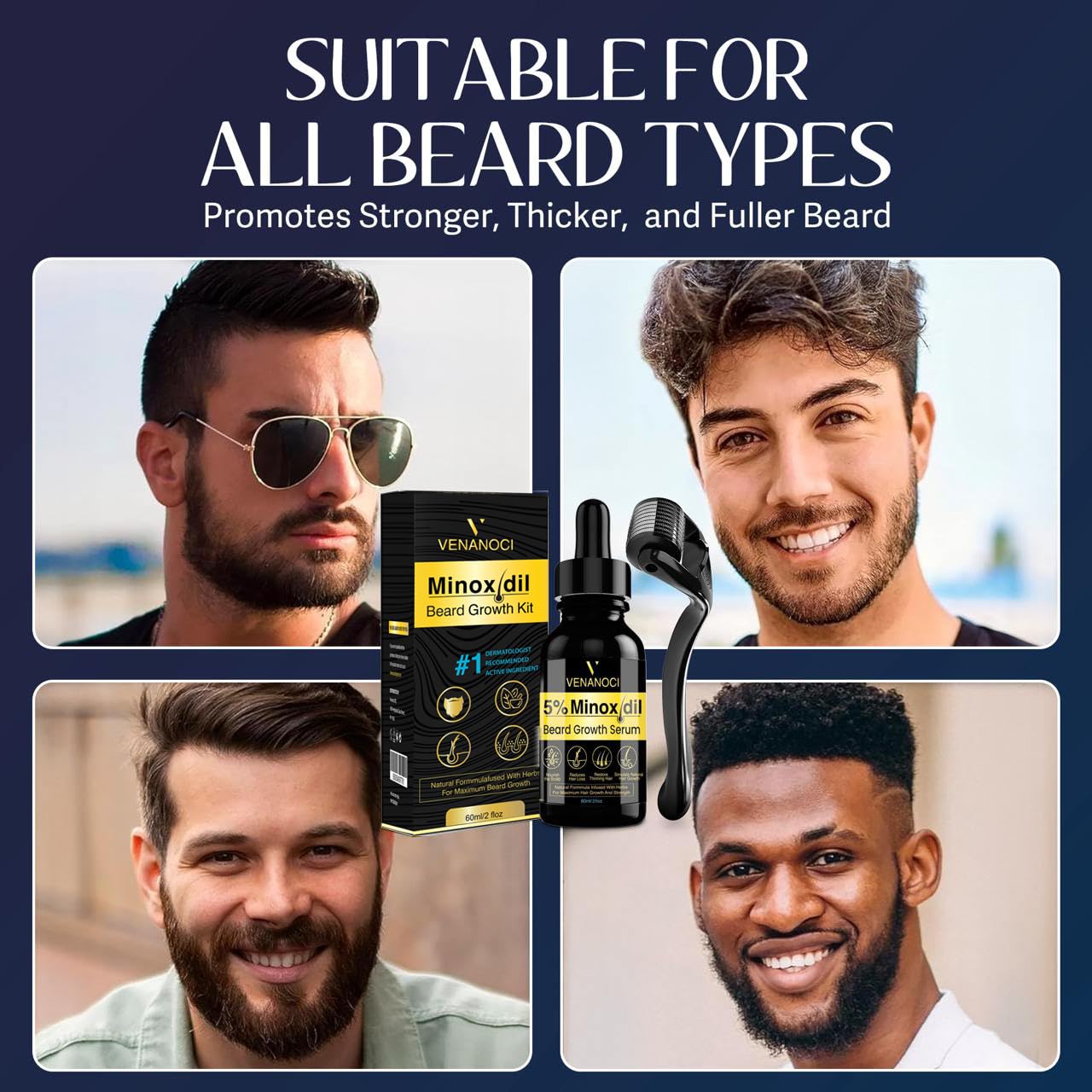 Venanoci beard growth serum on skin for fuller look.
