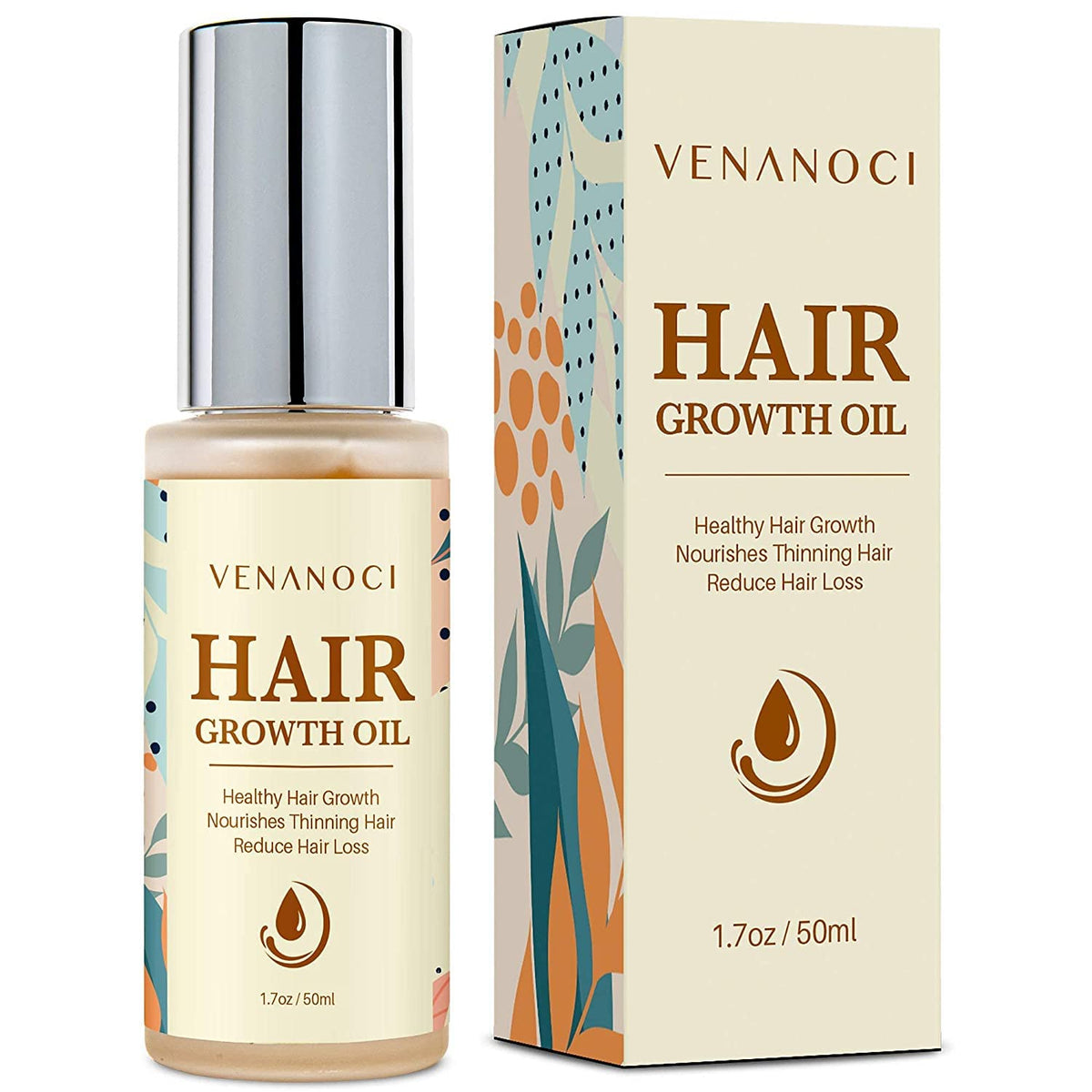Venanoci hair growth oil bottle featuring nourishing ingredients for hair