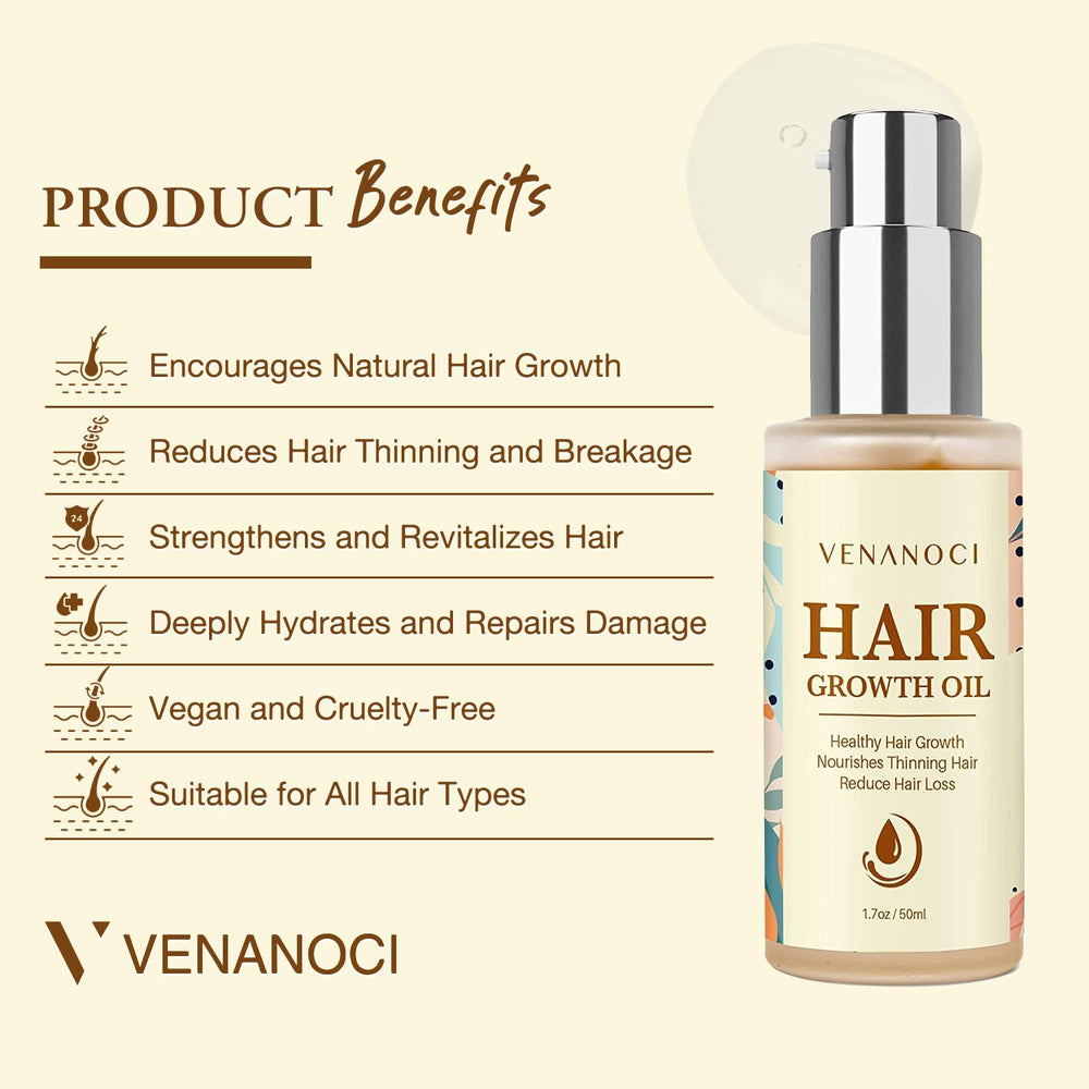 Main ingredients of Venanoci hair growth oil showcasing natural oils