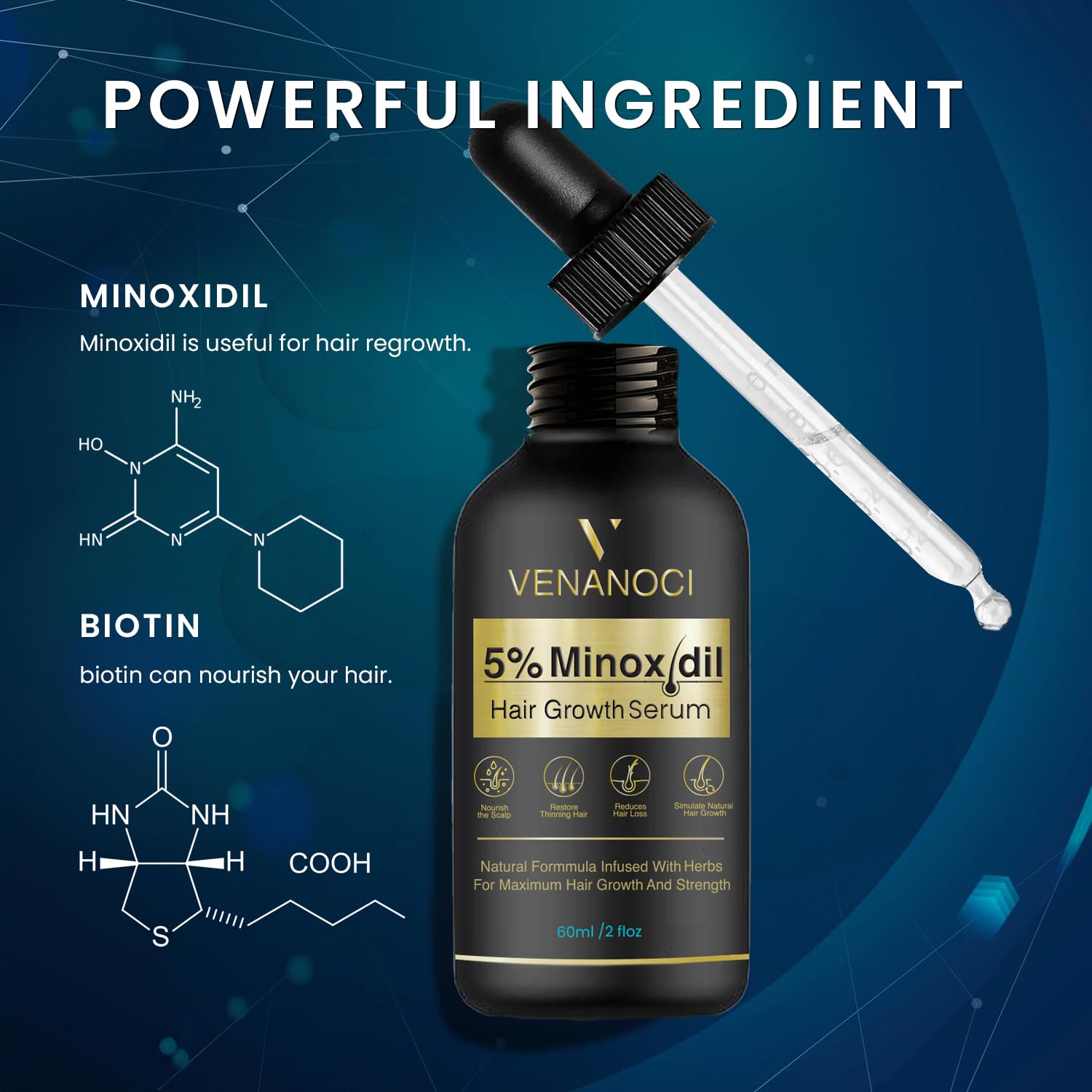 Venanoci thinning hair close-up shows rejuvenation and fuller appearance potential.