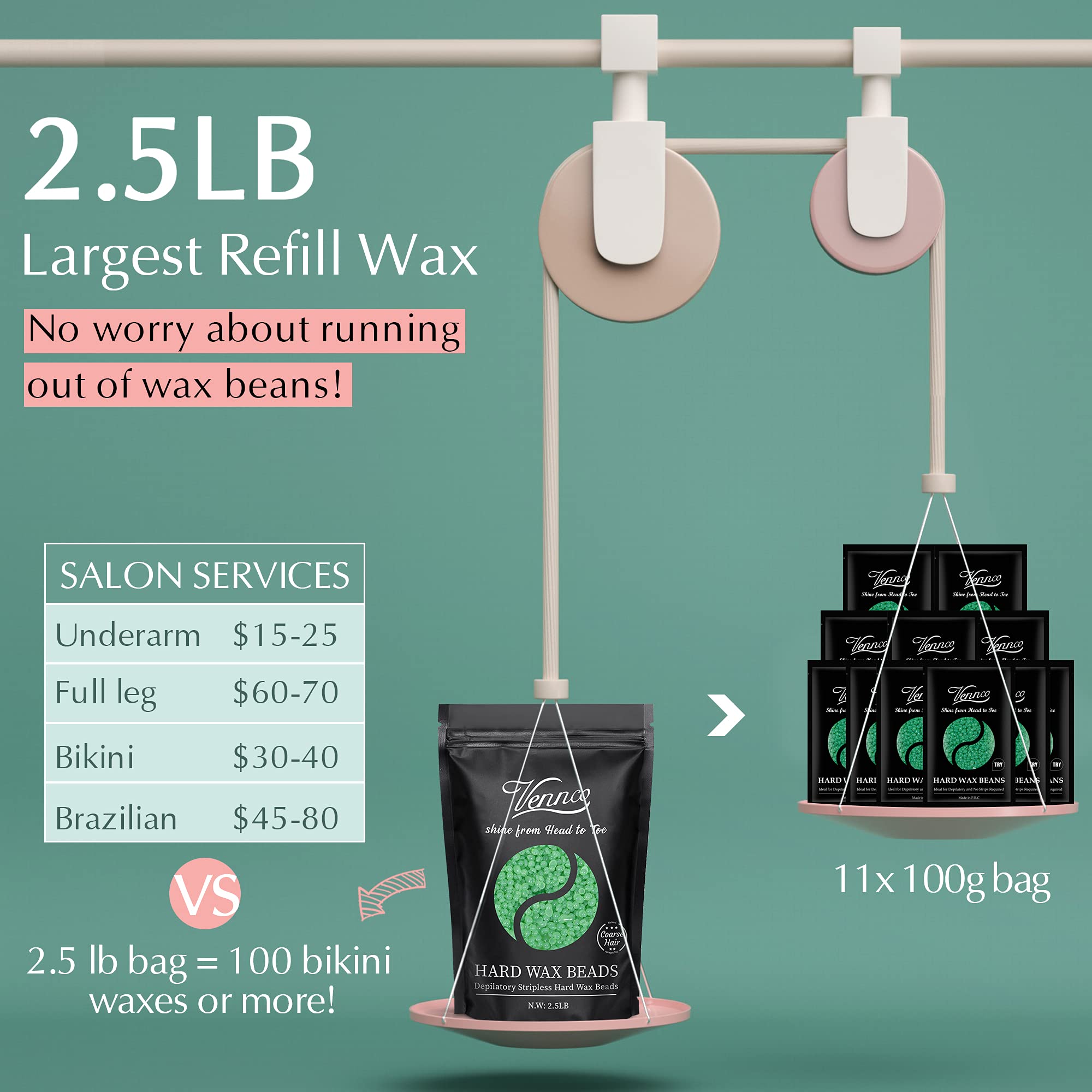 Vennco Aloe Wax Beads pour shows smooth melt for residue-free removal