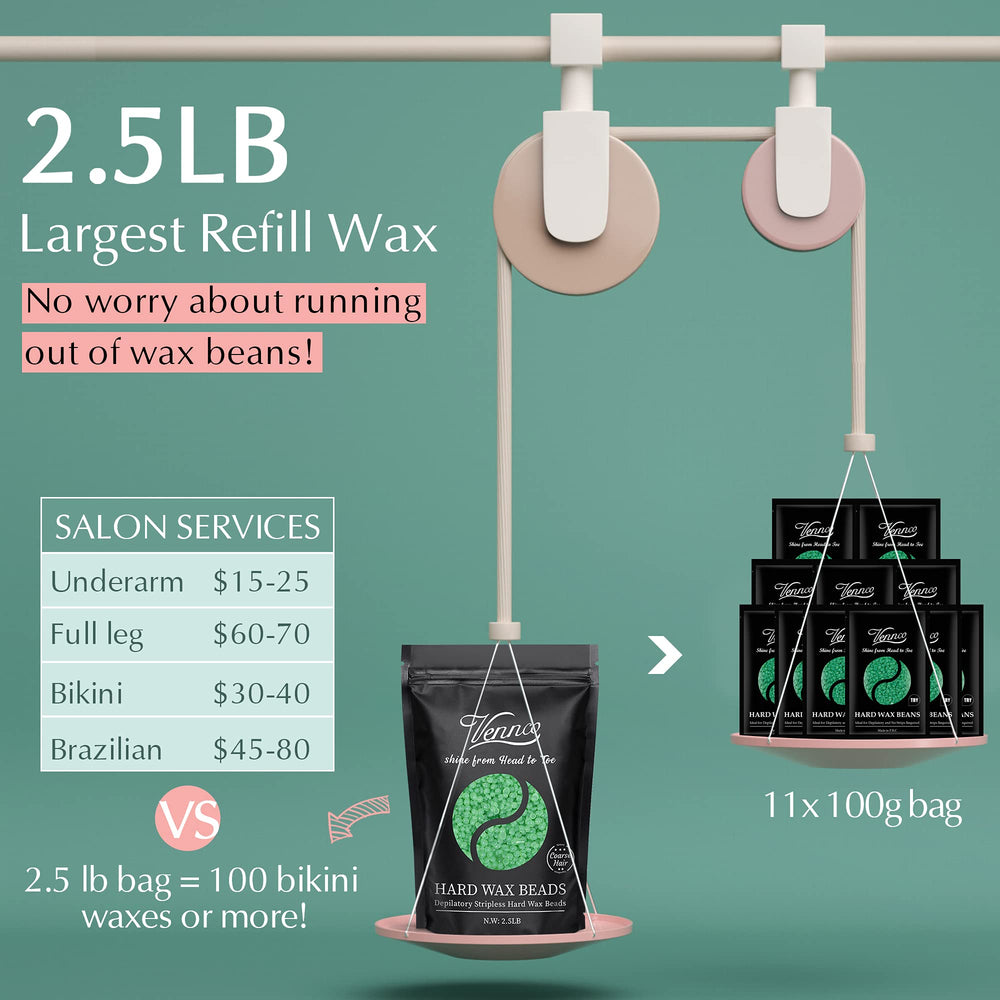 Vennco Aloe Wax Beads pour shows smooth melt for residue-free removal