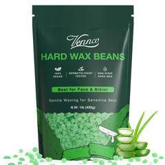 VENNCO Hard Wax Beads close-up showcasing aloe infusion for sensitive skin.