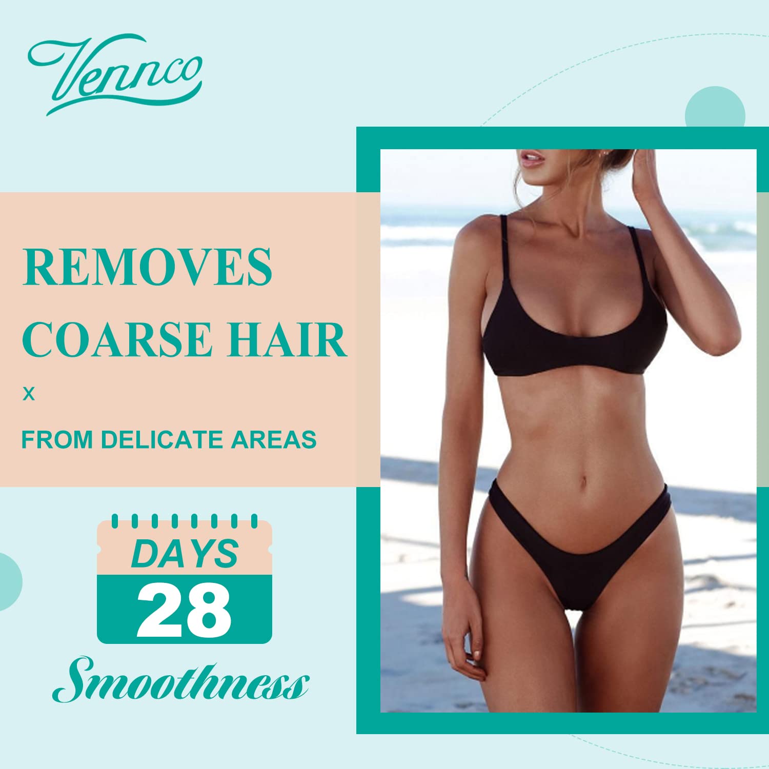Precision waxing with VENNCO Hard Wax Beads for delicate areas.