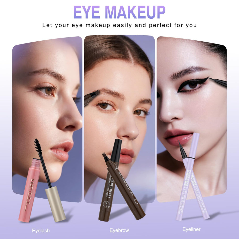 Venshun eyebrow-pencil-mascara-eyeliner trio frames eyes with natural definition.