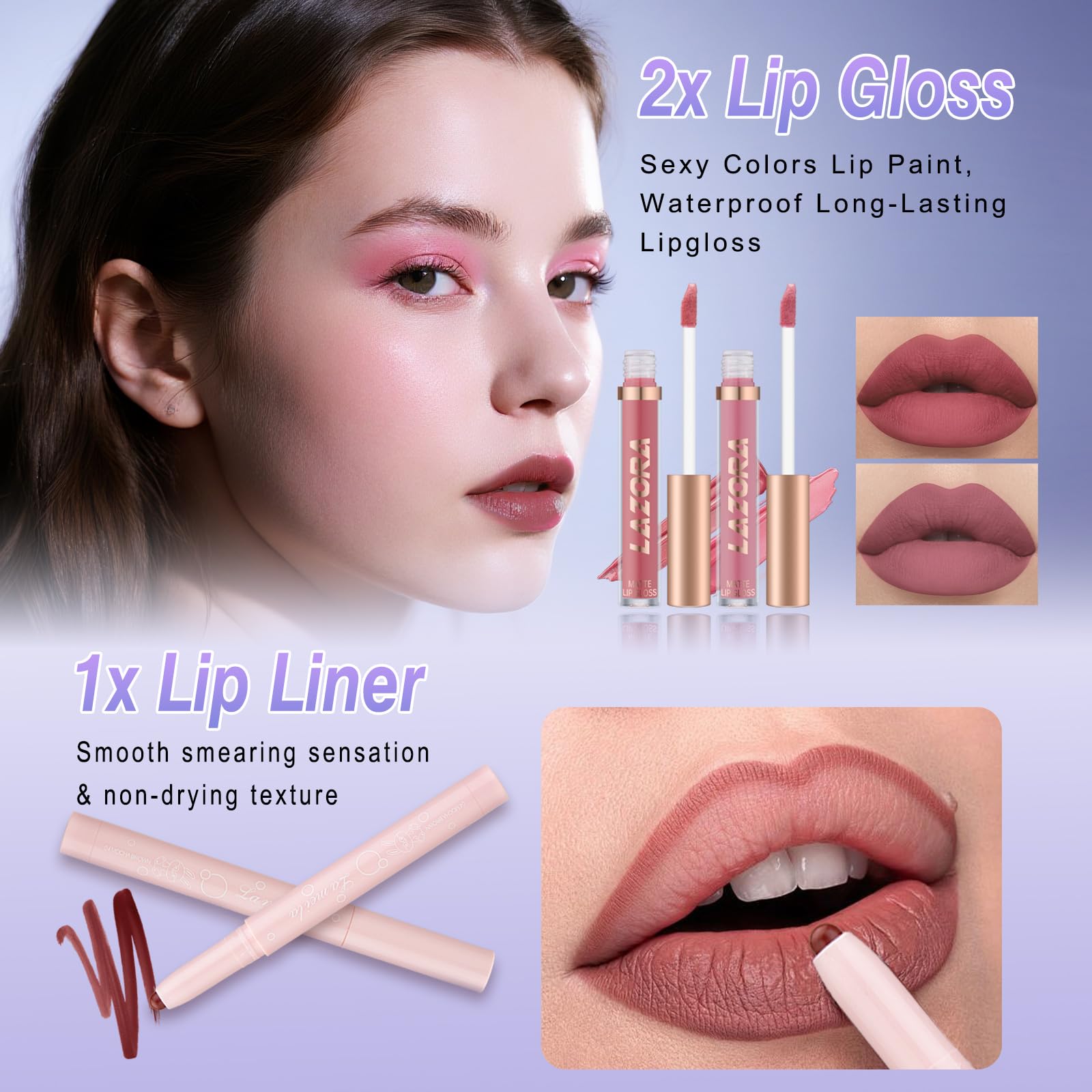 Venshun lip-gloss-lip-liner pair adds shine and definition for quick looks.