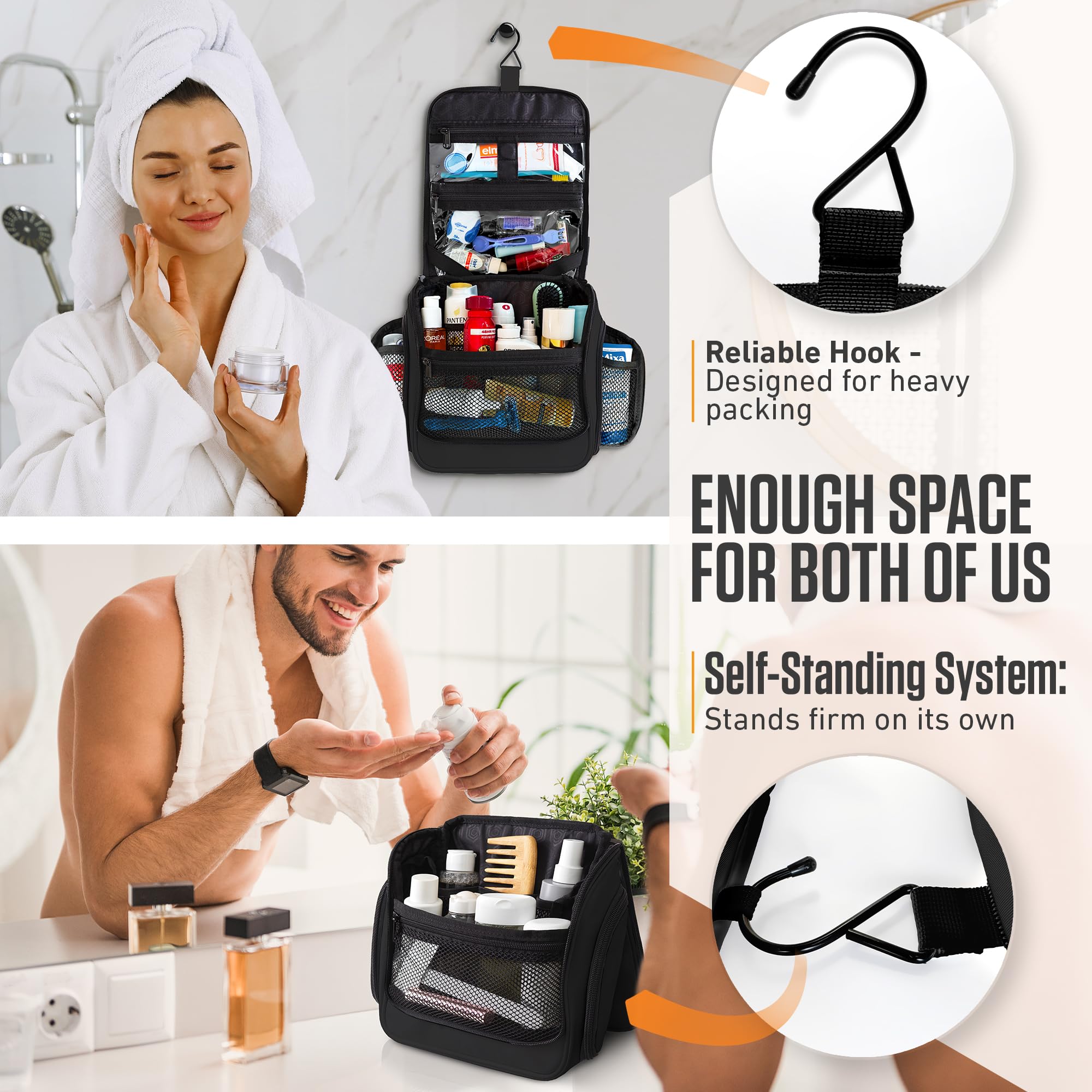VENTURE 4TH hook-storage shows bag can hang in bathrooms for quick access.
