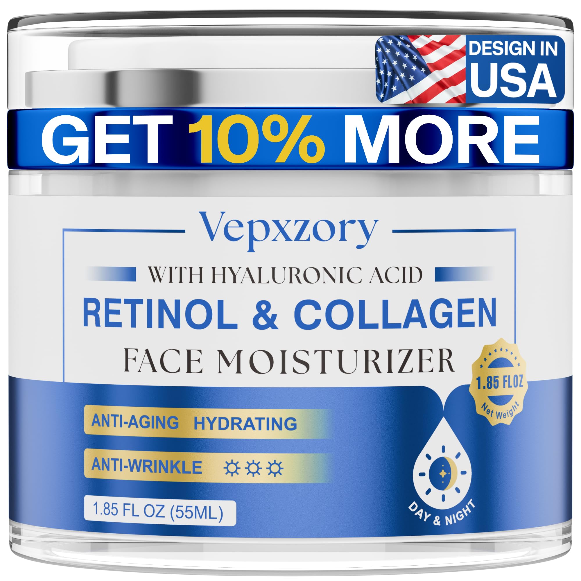 Vepxzory face moisturizer bottle closeup, highlighting hydrating daily use.