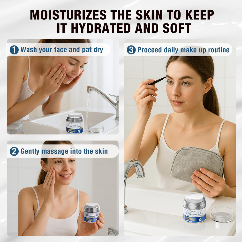 Vepxzory neck cream application shows gentle lifting and smoothing focus.