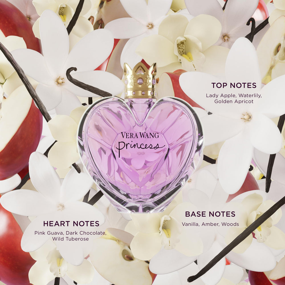 Vera Wang Princess notes quava, chocolate, tuberose hint at a lush floral-heart.