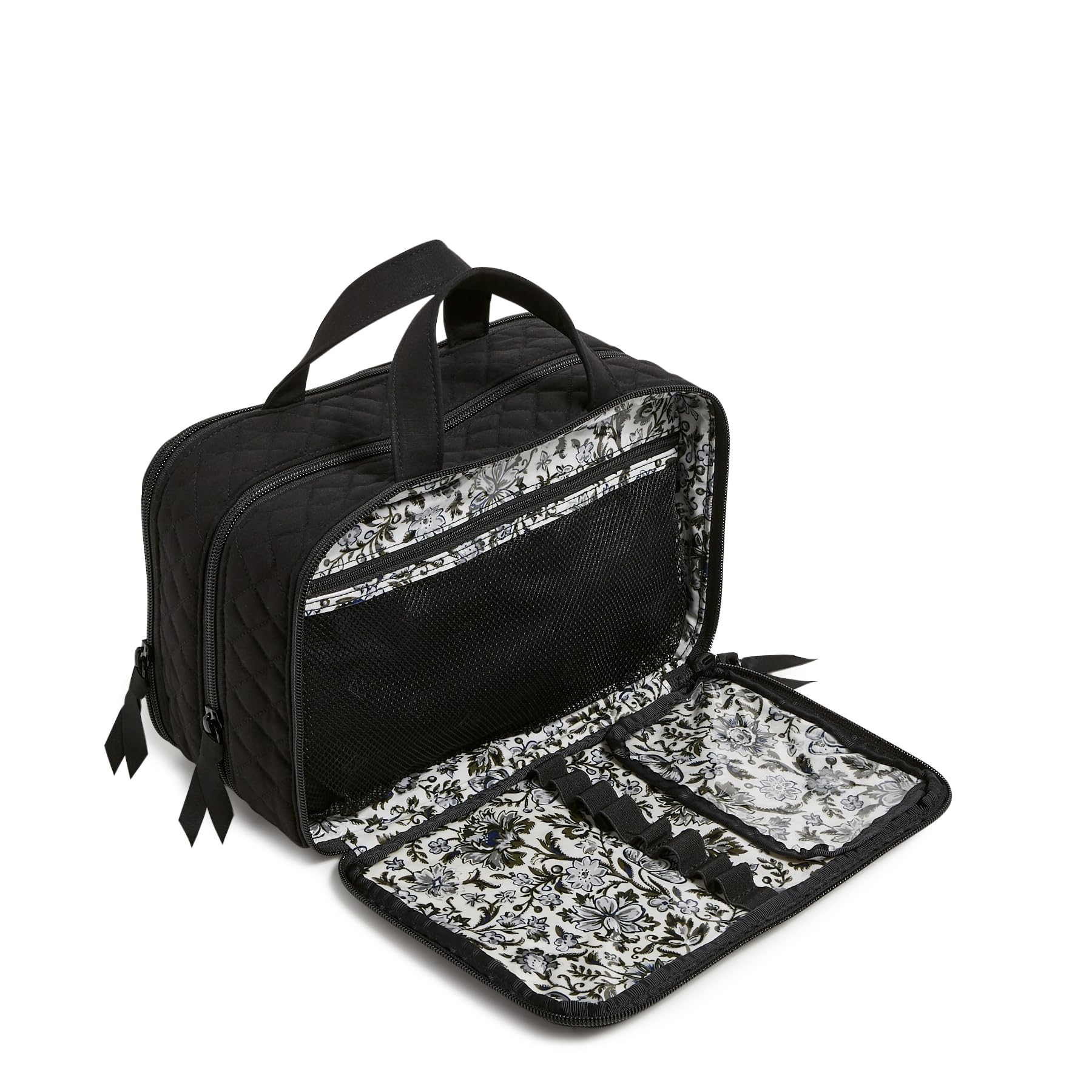 Vera Bradley Cotton Ultimate Travel Makeup Case side view highlights compact size and easy portability