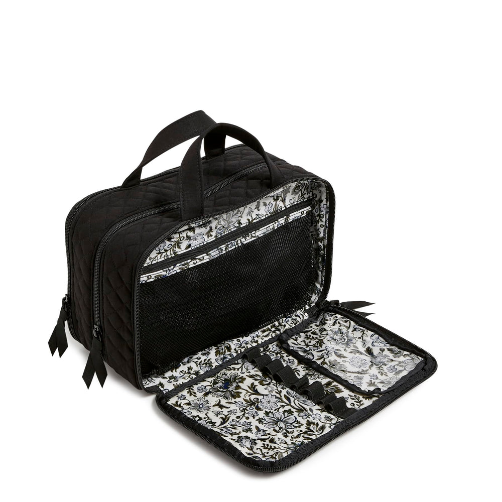 Vera Bradley Cotton Ultimate Travel Makeup Case side view highlights compact size and easy portability