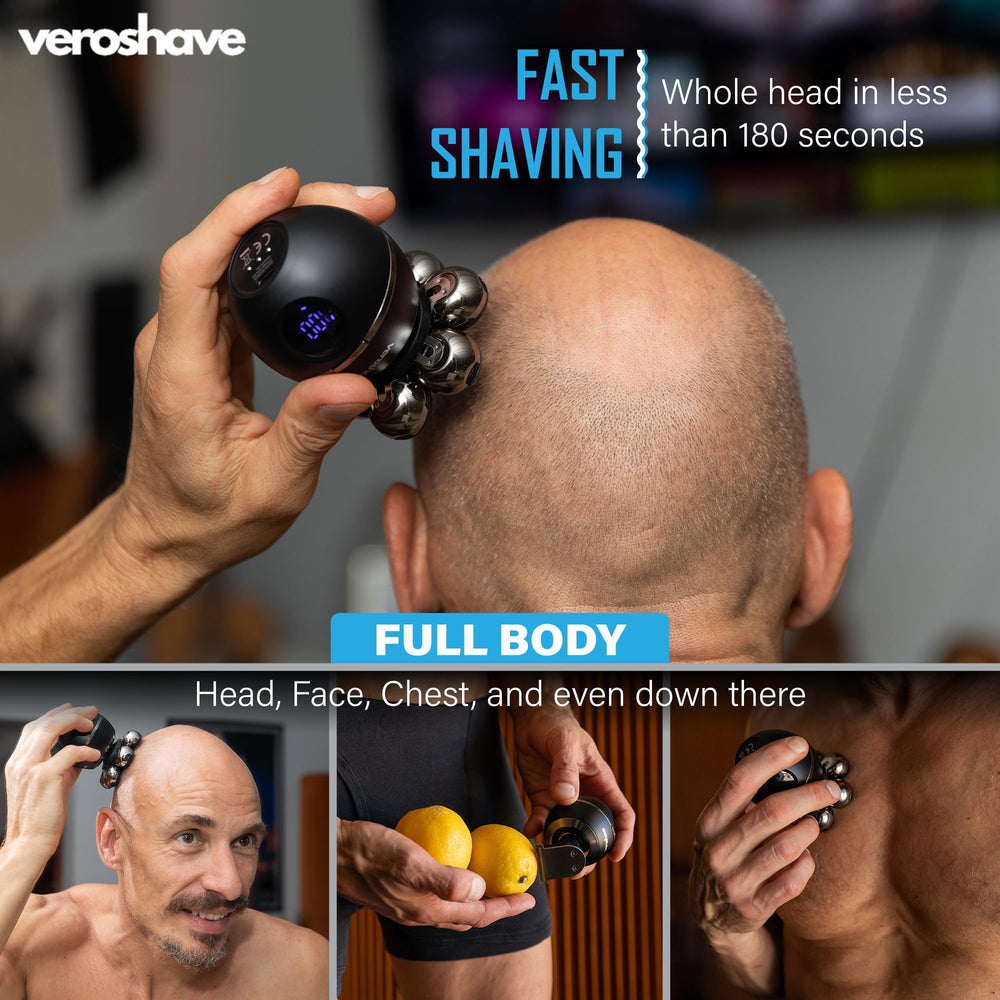 VEROSHAVE mess-free cleanup shows quick 20-second maintenance for on-the-go grooming