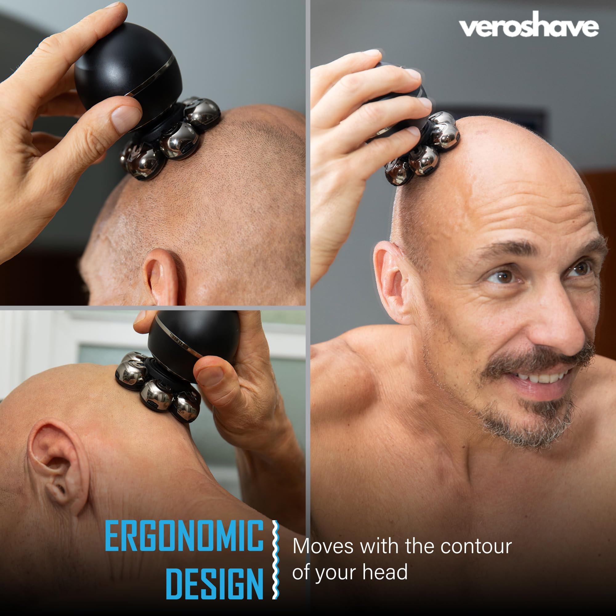 VEROSHAVE precise close shave with skin-friendly blades on scalp