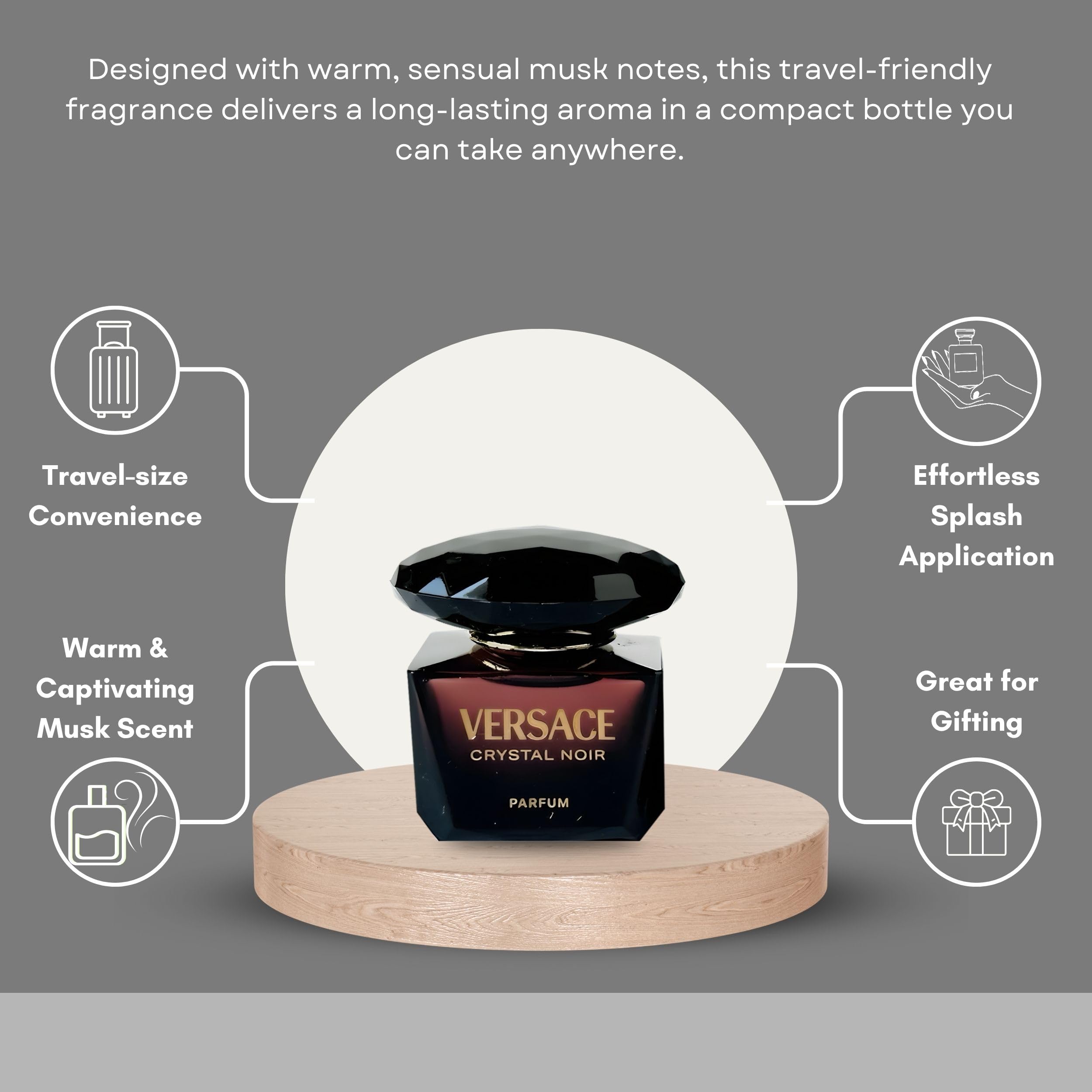 Versace Crystal Noir amber hints shot emphasizes warm, sensual evening vibe