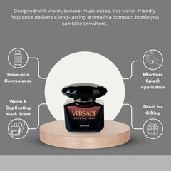 Versace Crystal Noir amber hints shot emphasizes warm, sensual evening vibe