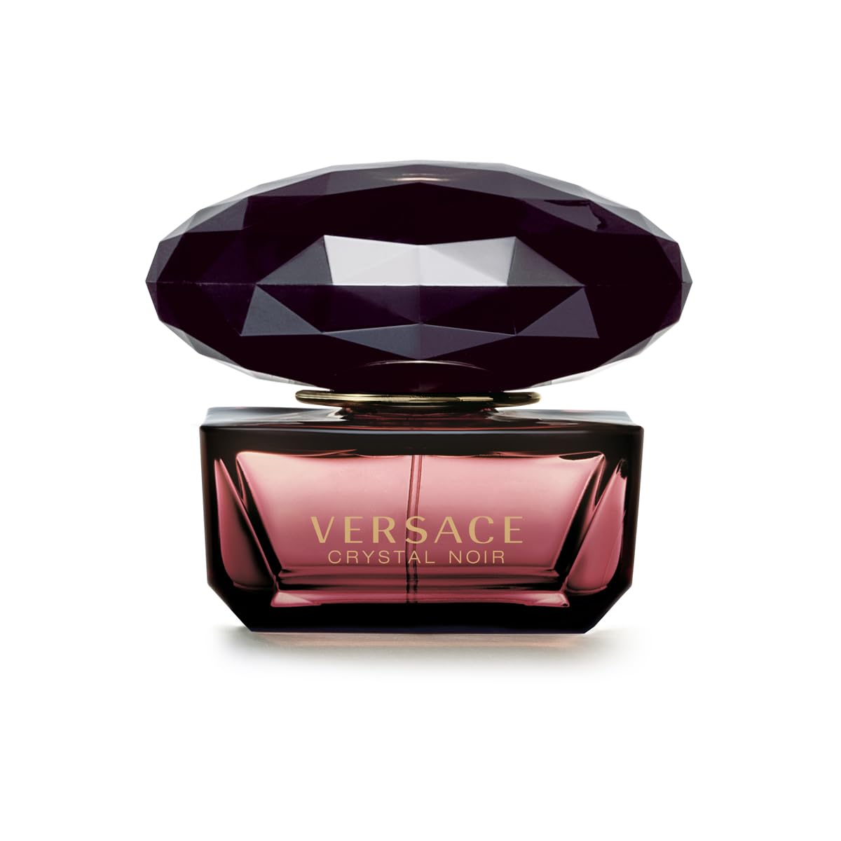 Versace Crystal Noir bottle front view, a sleek evening fragrance for elegant occasions.
