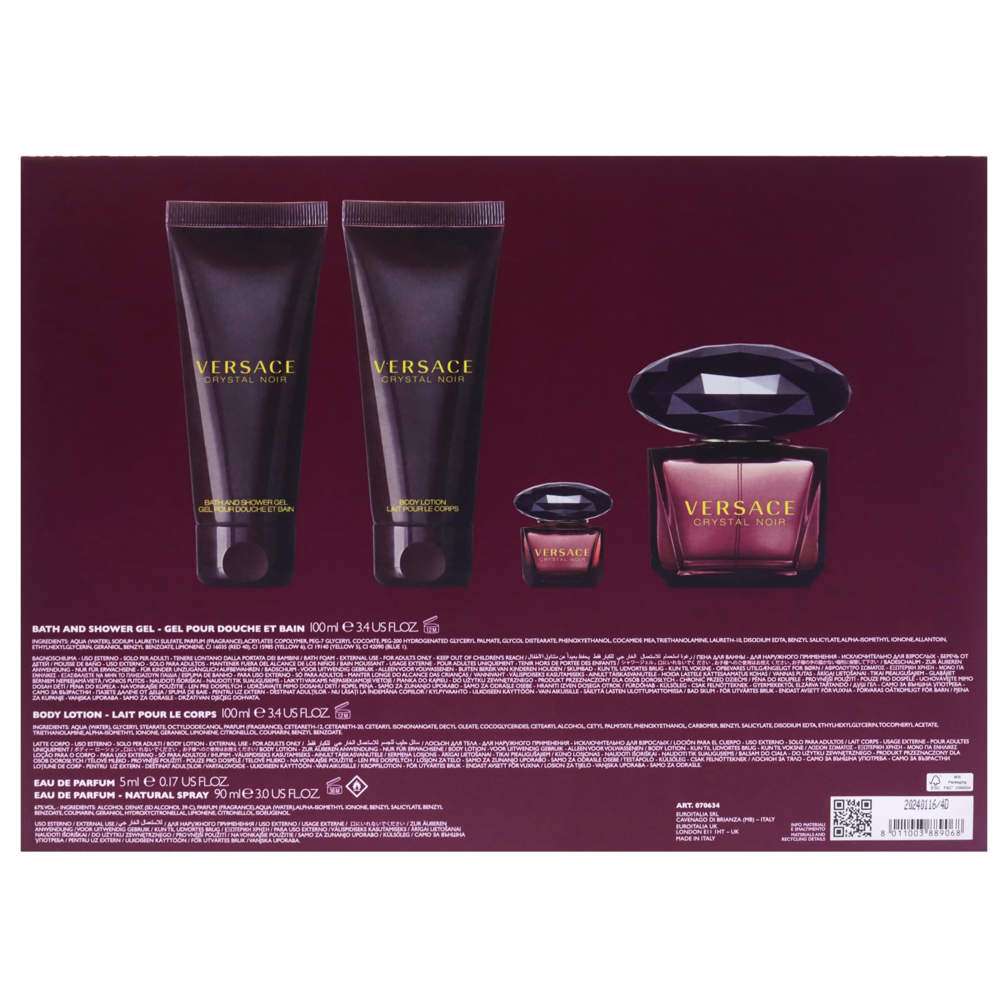 Versace Crystal Noir gift set box, premium packaging for gifting or storage.