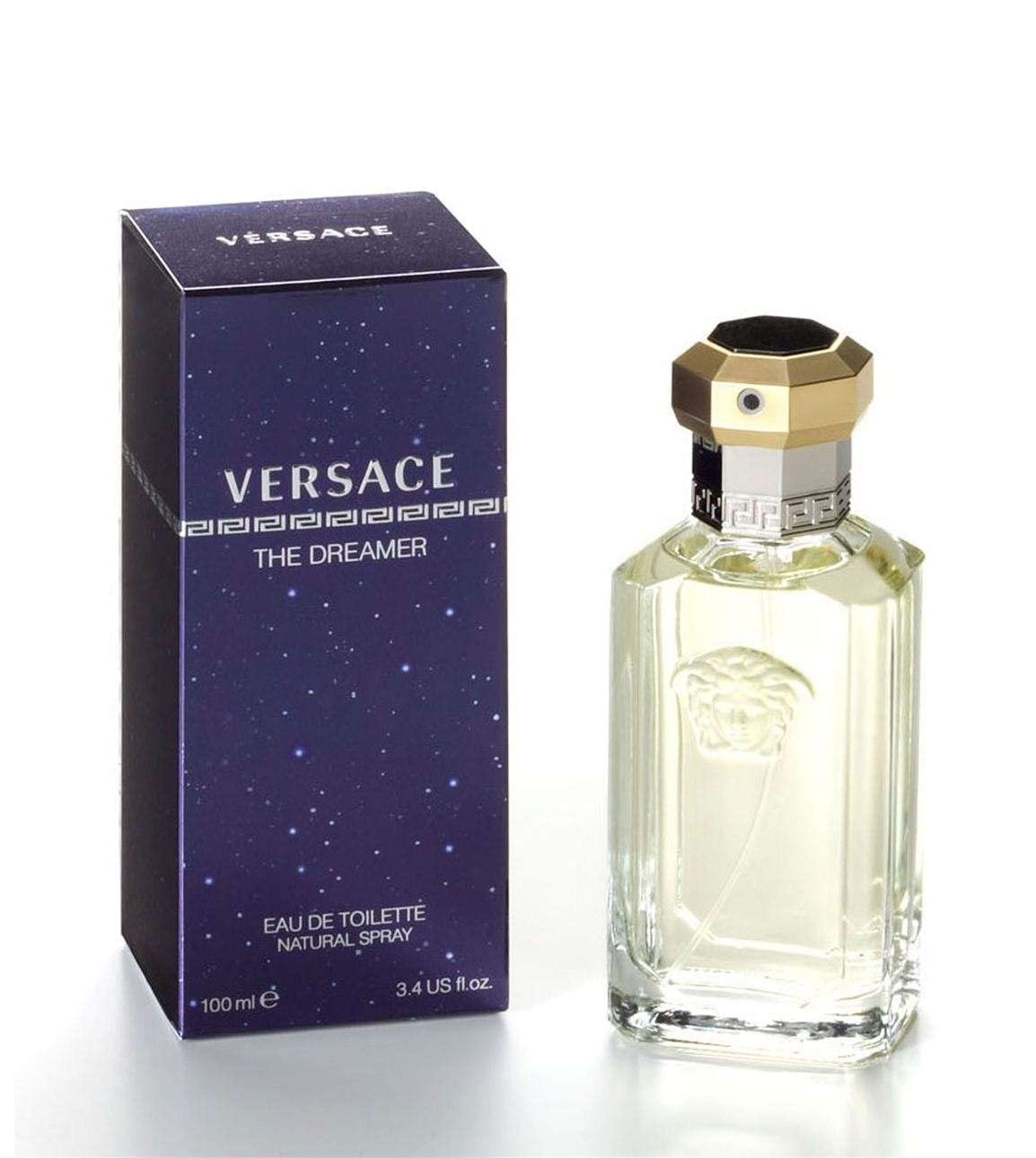 Versace Dreamer EDT spray-action image for on-the-go fragrance application.