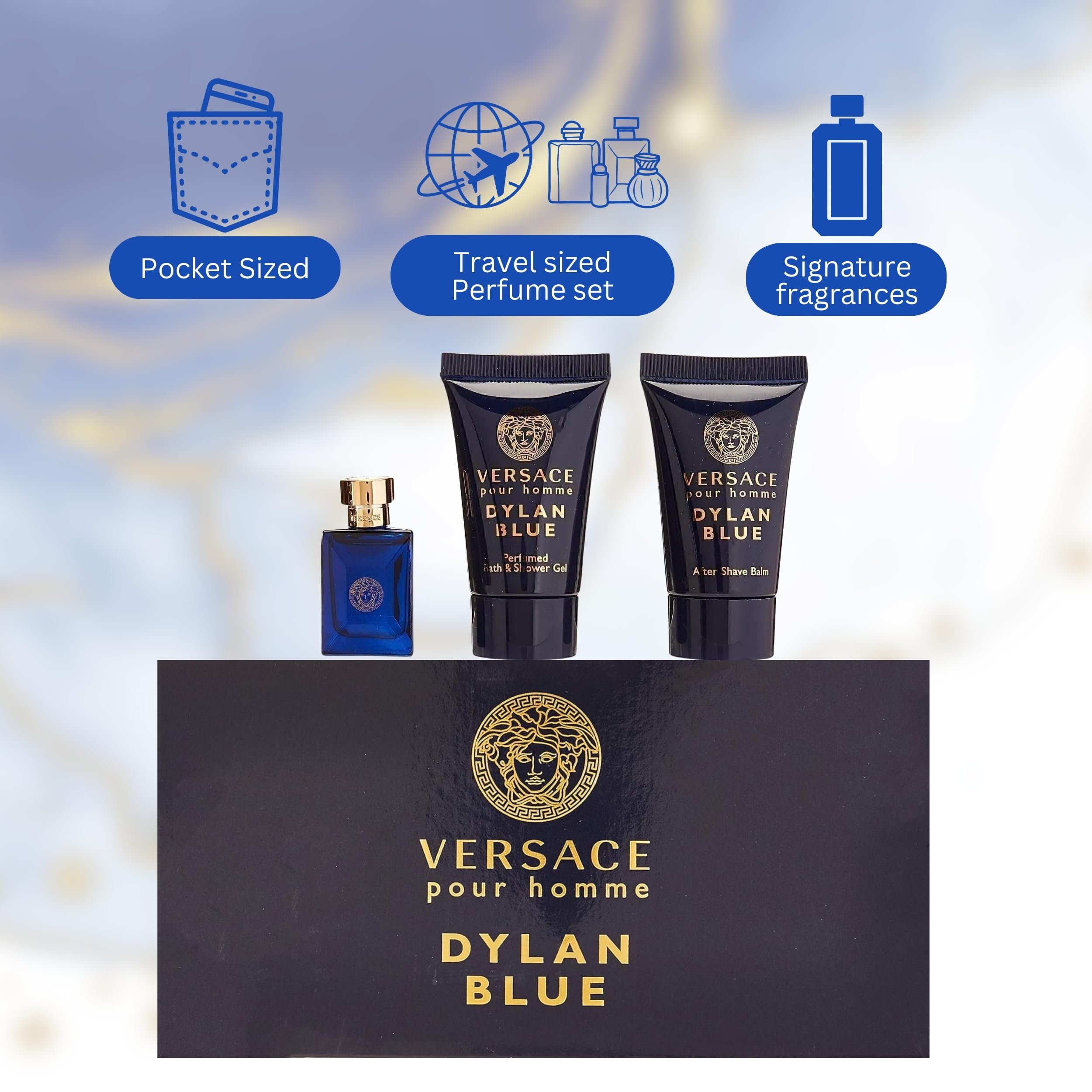 Versace Dylan Blue notes graphic highlighting bergamot and spices.
