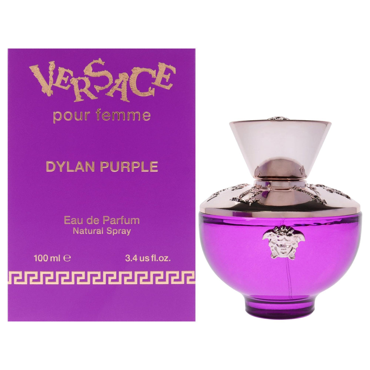Versace Dylan Purple bottle front view for day-to-night versatility.