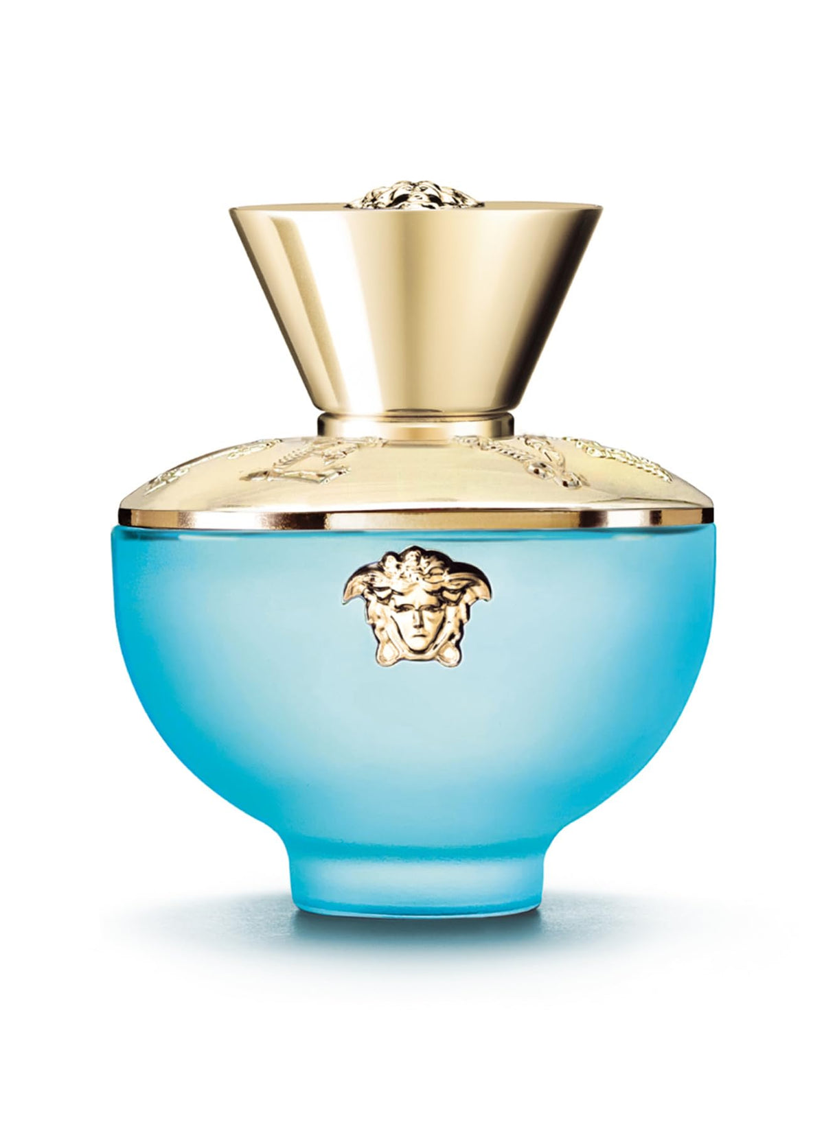 Versace Dylan Turquoise bottle close-up highlights the vibrant hue ideal for daily wear.